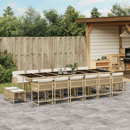 vidaXL 17 Piece Garden Dining Set with Cushions Beige Poly Rattan