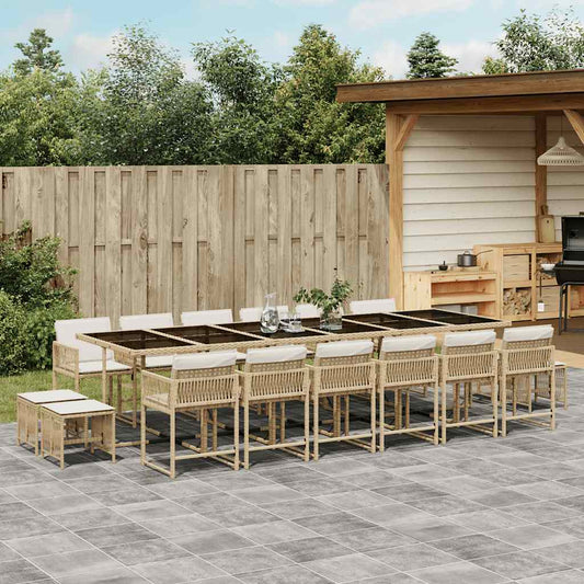 vidaXL 17 Piece Garden Dining Set with Cushions Beige Poly Rattan