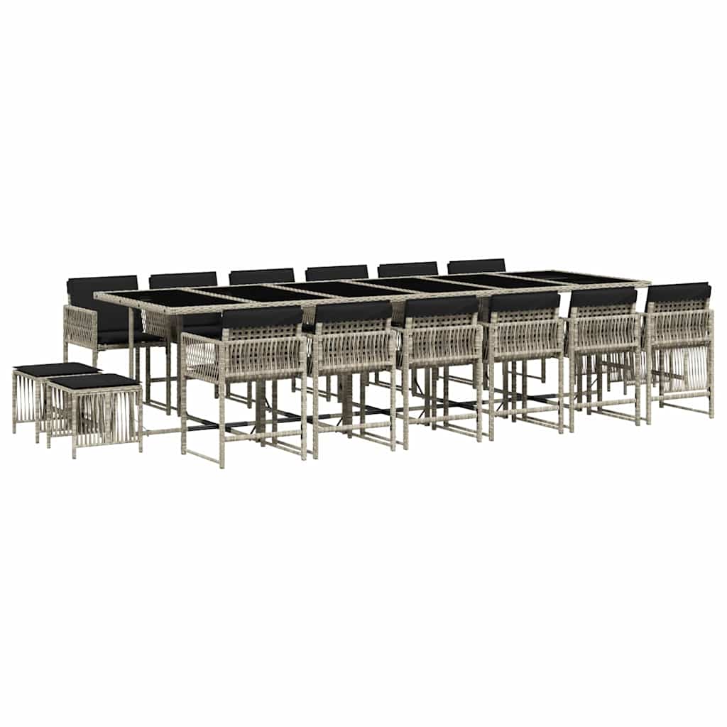 vidaXL 17 Piece Garden Dining Set with Cushions Light Grey Poly Rattan