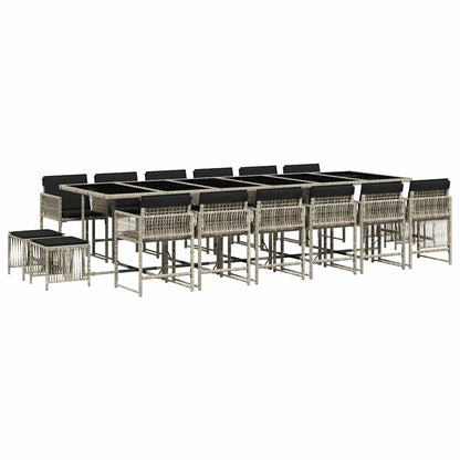 vidaXL 17 Piece Garden Dining Set with Cushions Light Grey Poly Rattan