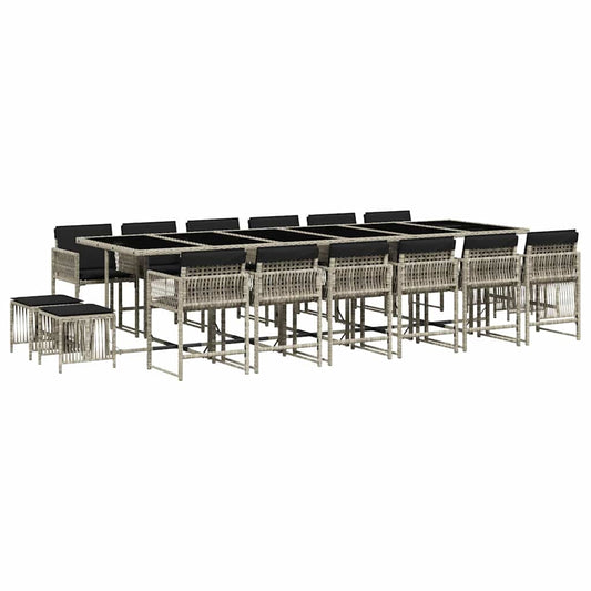 vidaXL 17 Piece Garden Dining Set with Cushions Light Grey Poly Rattan