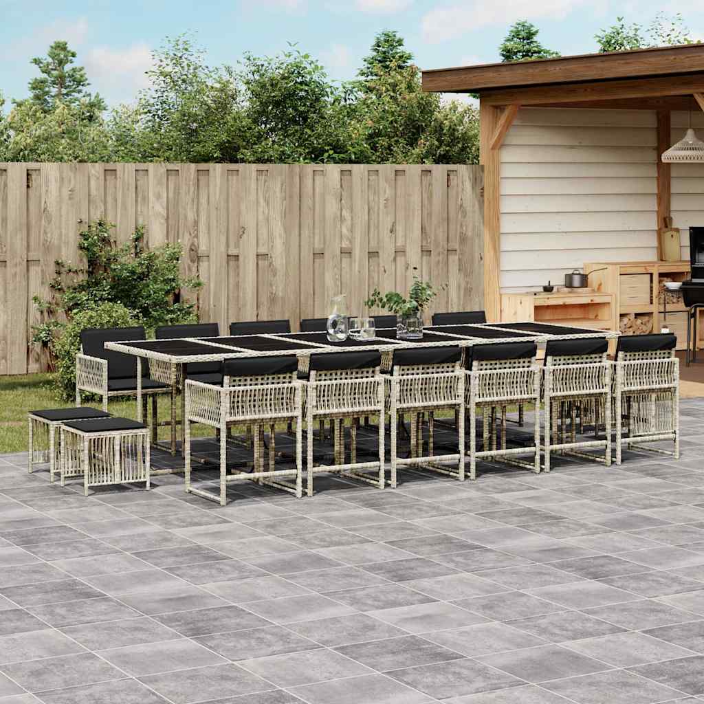 vidaXL 17 Piece Garden Dining Set with Cushions Light Grey Poly Rattan