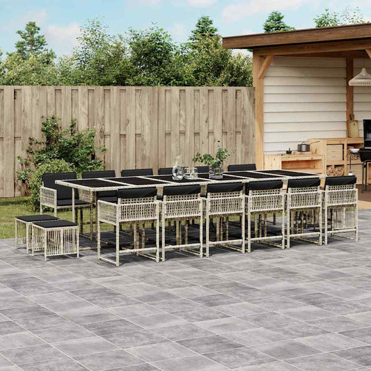 vidaXL 17 Piece Garden Dining Set with Cushions Light Grey Poly Rattan