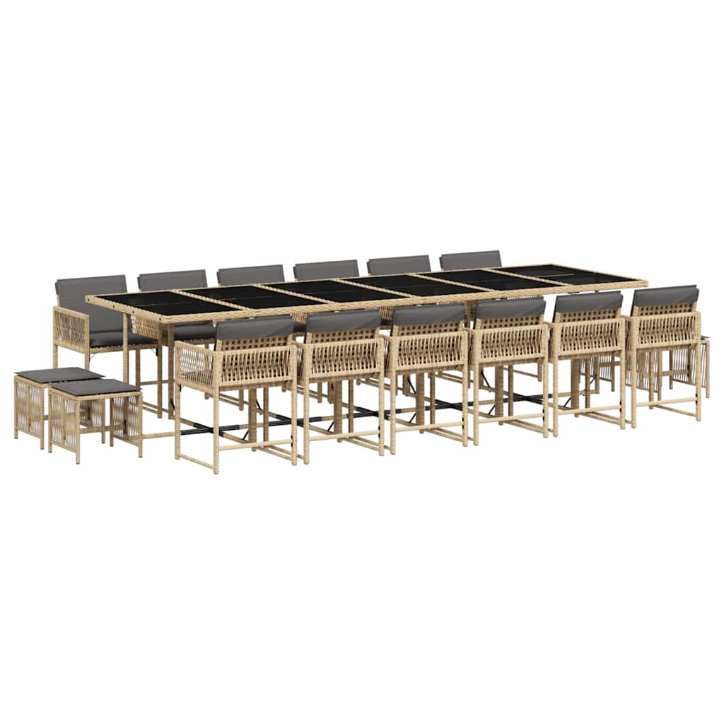 vidaXL 17 Piece Garden Dining Set with Cushions Mix Beige Poly Rattan