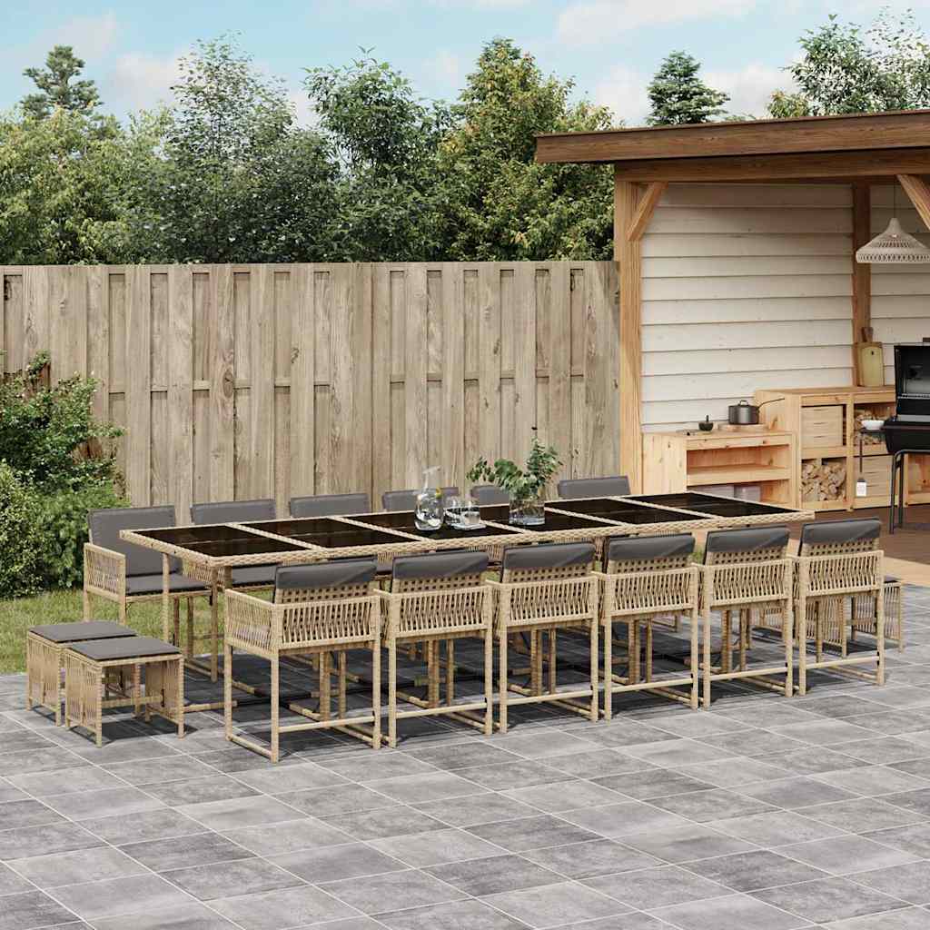 vidaXL 17 Piece Garden Dining Set with Cushions Mix Beige Poly Rattan