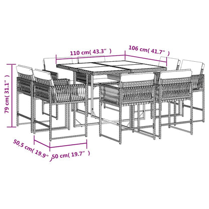 vidaXL 9 Piece Garden Dining Set with Cushions Grey Poly Rattan
