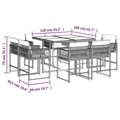 vidaXL 9 Piece Garden Dining Set with Cushions Light Grey Poly Rattan
