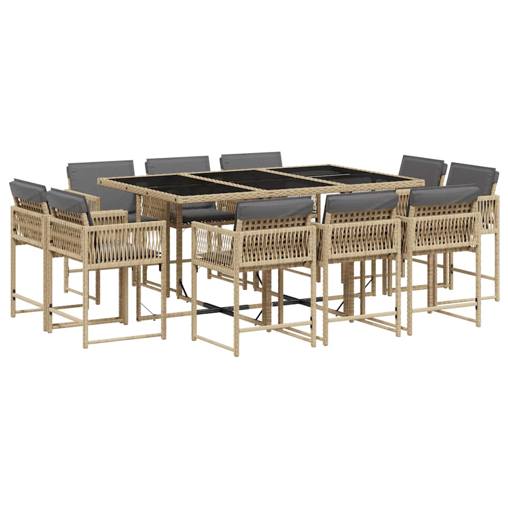 vidaXL 11 Piece Garden Dining Set with Cushions Mix Beige Poly Rattan