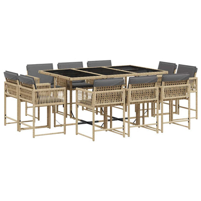 vidaXL 11 Piece Garden Dining Set with Cushions Mix Beige Poly Rattan
