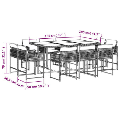 vidaXL 11 Piece Garden Dining Set with Cushions Mix Beige Poly Rattan