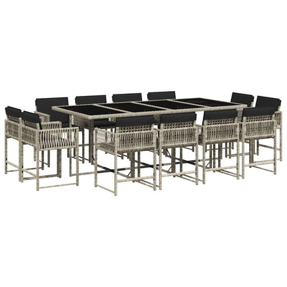 vidaXL 13 Piece Garden Dining Set with Cushions Light Grey Poly Rattan