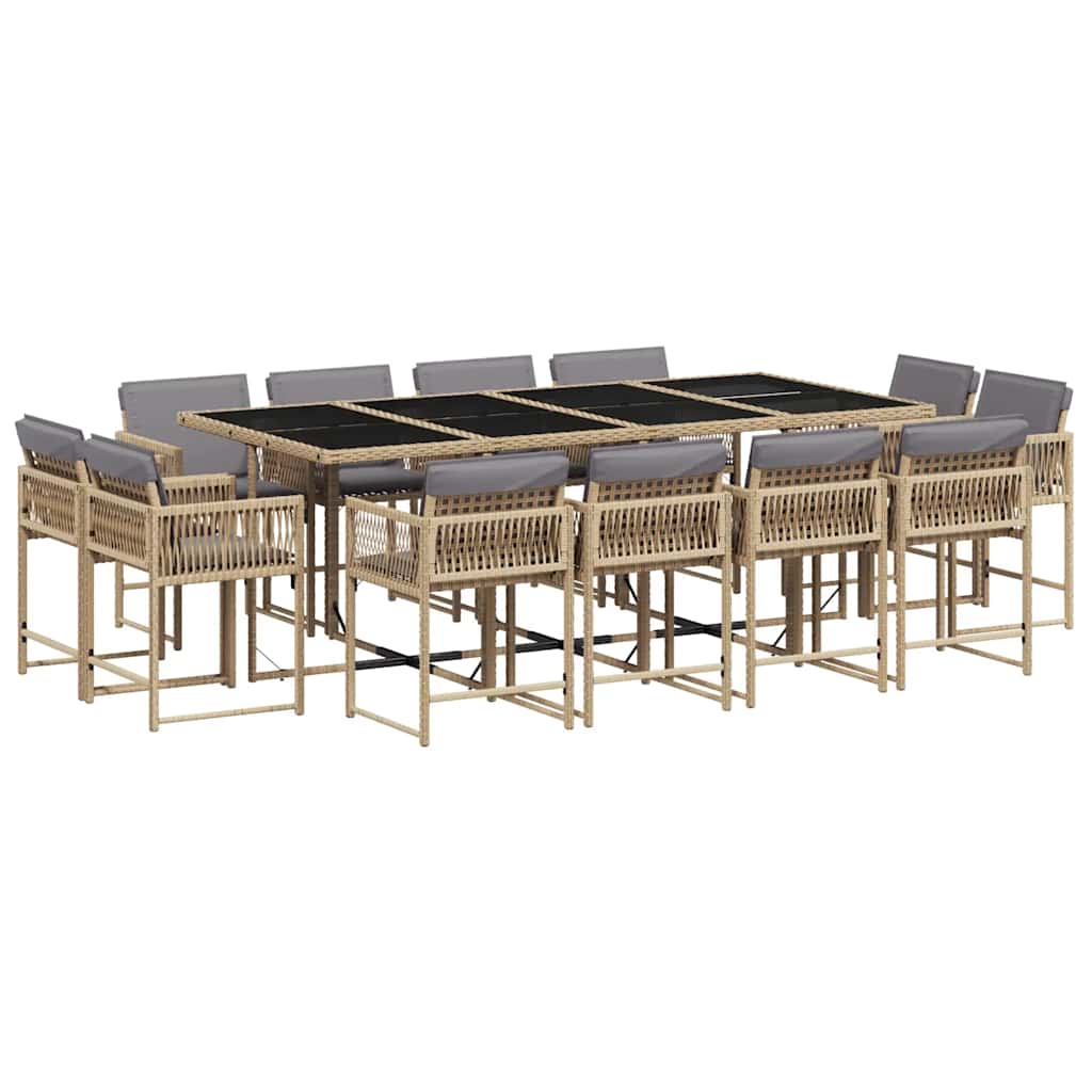 vidaXL 13 Piece Garden Dining Set with Cushions Mix Beige Poly Rattan