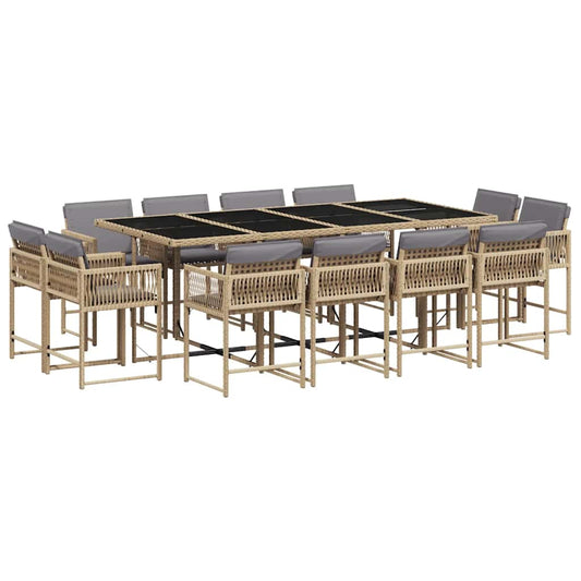 vidaXL 13 Piece Garden Dining Set with Cushions Mix Beige Poly Rattan