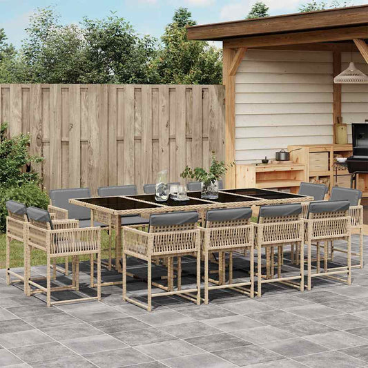 vidaXL 13 Piece Garden Dining Set with Cushions Mix Beige Poly Rattan
