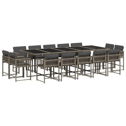 vidaXL 15 Piece Garden Dining Set with Cushions Grey Poly Rattan