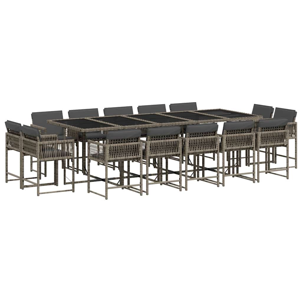 vidaXL 15 Piece Garden Dining Set with Cushions Grey Poly Rattan