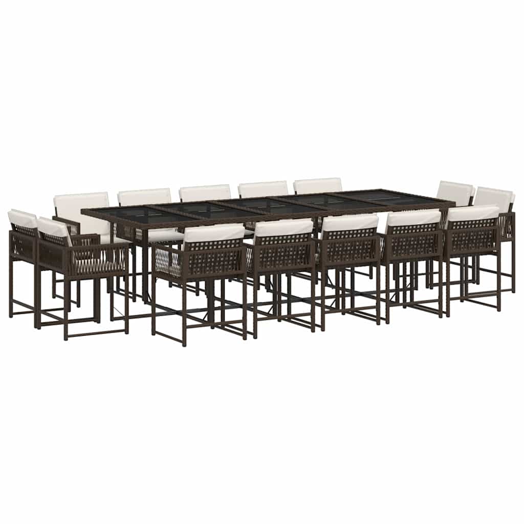 vidaXL 15 Piece Garden Dining Set with Cushions Brown Poly Rattan