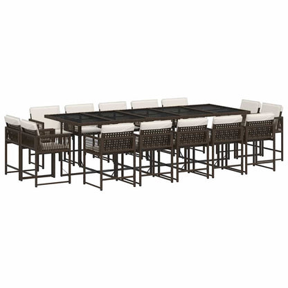 vidaXL 15 Piece Garden Dining Set with Cushions Brown Poly Rattan