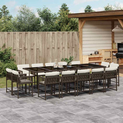 vidaXL 15 Piece Garden Dining Set with Cushions Brown Poly Rattan