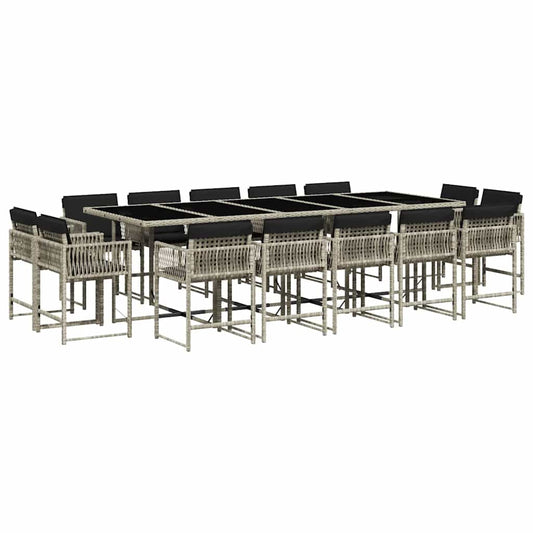 vidaXL 15 Piece Garden Dining Set with Cushions Light Grey Poly Rattan