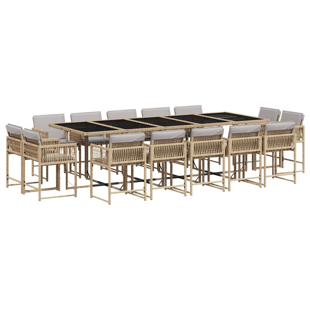 vidaXL 15 Piece Garden Dining Set with Cushions Mix Beige Poly Rattan