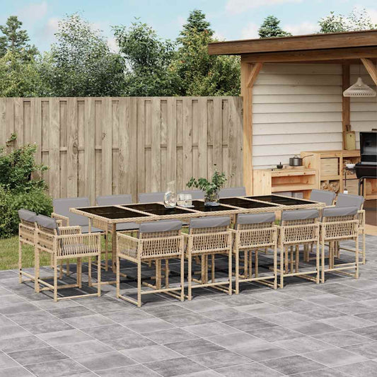 vidaXL 15 Piece Garden Dining Set with Cushions Mix Beige Poly Rattan
