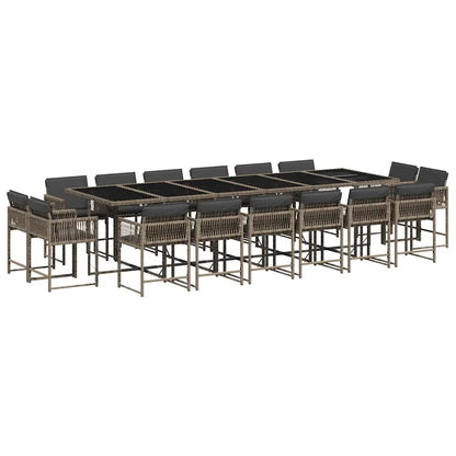 vidaXL 17 Piece Garden Dining Set with Cushions Grey Poly Rattan