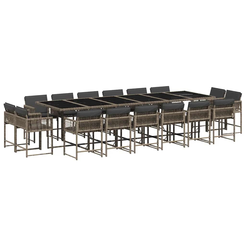 vidaXL 17 Piece Garden Dining Set with Cushions Grey Poly Rattan