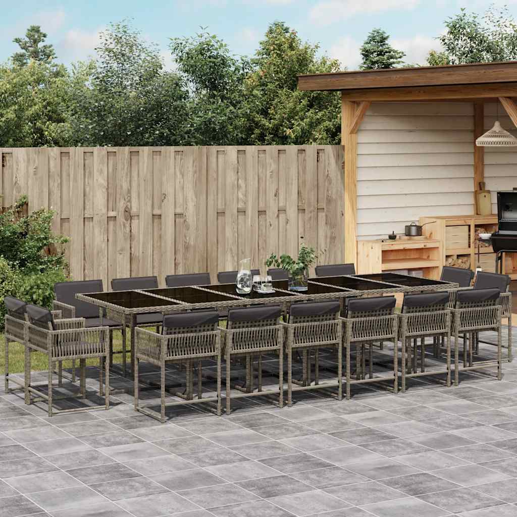 vidaXL 17 Piece Garden Dining Set with Cushions Grey Poly Rattan