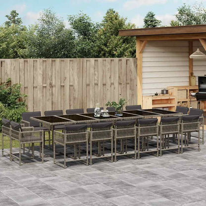 vidaXL 17 Piece Garden Dining Set with Cushions Grey Poly Rattan