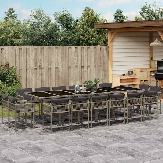 vidaXL 17 Piece Garden Dining Set with Cushions Grey Poly Rattan