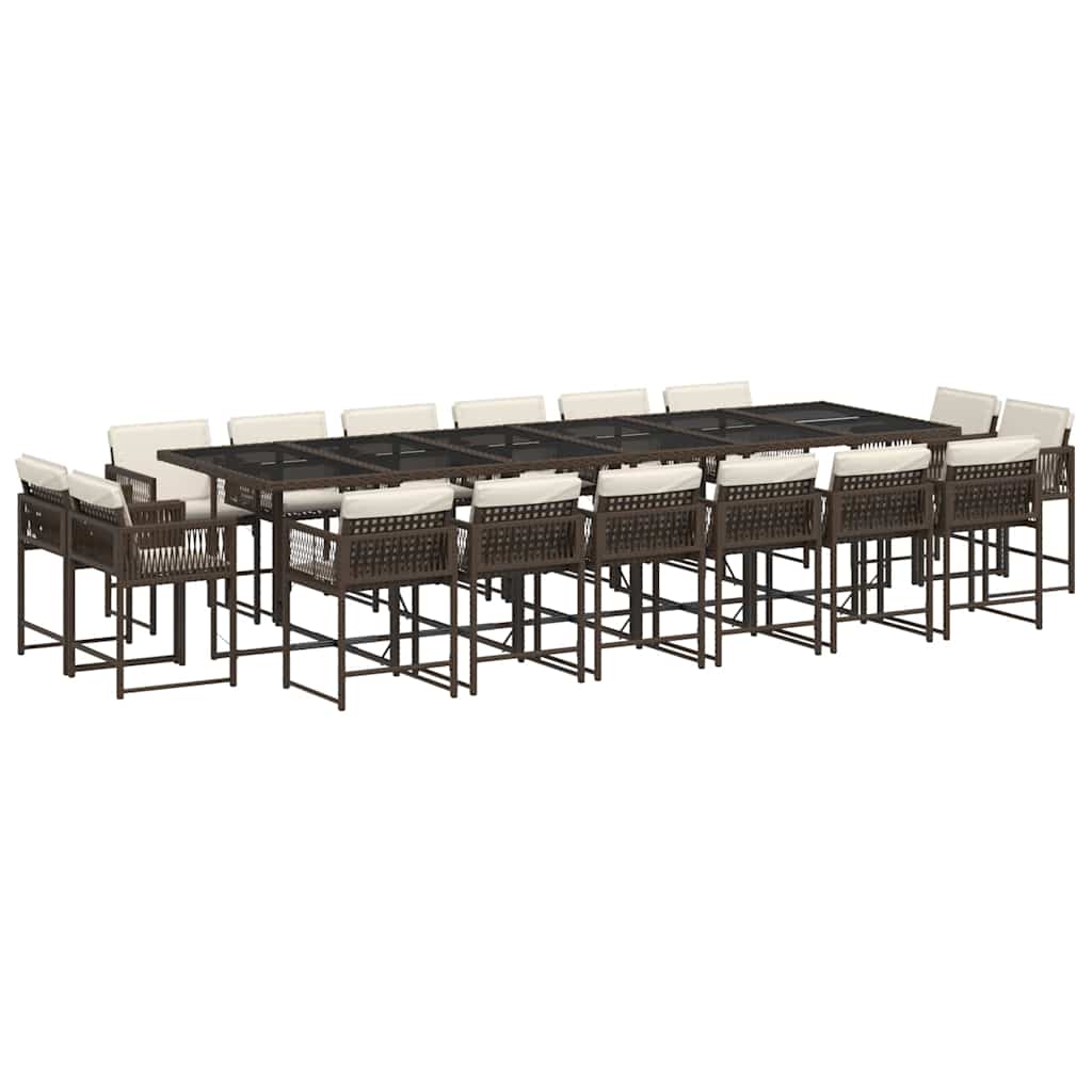 vidaXL 17 Piece Garden Dining Set with Cushions Brown Poly Rattan
