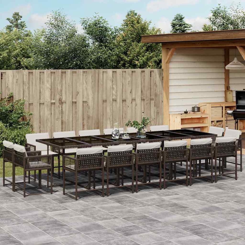 vidaXL 17 Piece Garden Dining Set with Cushions Brown Poly Rattan