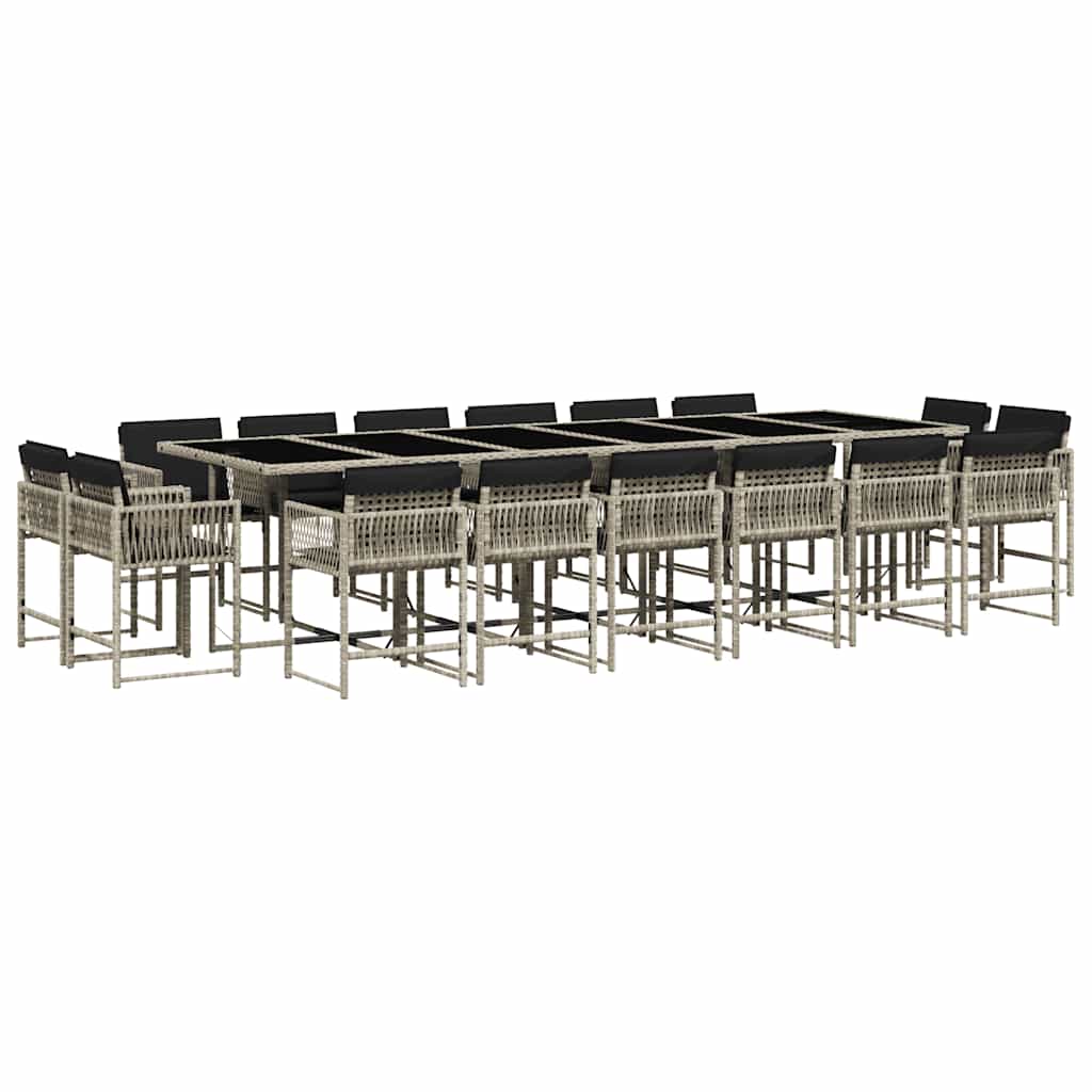 vidaXL 17 Piece Garden Dining Set with Cushions Light Grey Poly Rattan