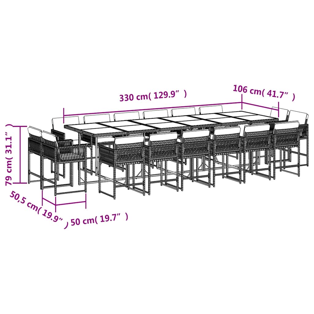 vidaXL 17 Piece Garden Dining Set with Cushions Light Grey Poly Rattan