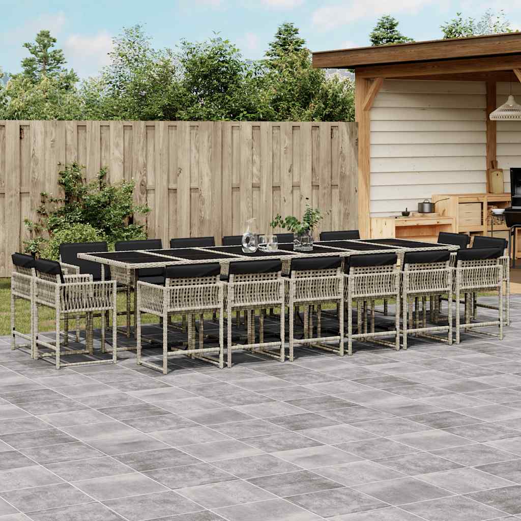 vidaXL 17 Piece Garden Dining Set with Cushions Light Grey Poly Rattan
