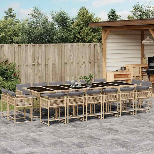 vidaXL 17 Piece Garden Dining Set with Cushions Mix Beige Poly Rattan