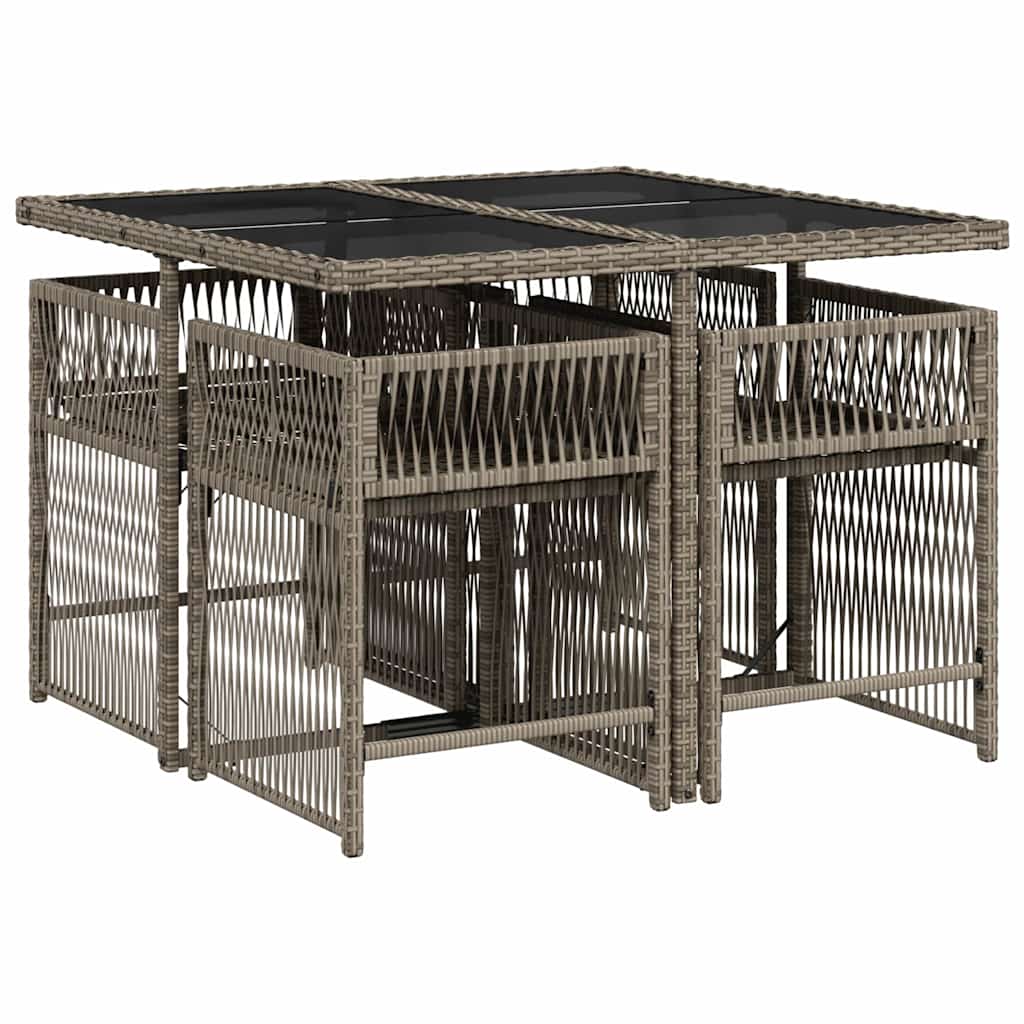 vidaXL 5 Piece Garden Dining Set with Cushions Grey Poly Rattan