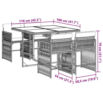 vidaXL 5 Piece Garden Dining Set with Cushions Grey Poly Rattan