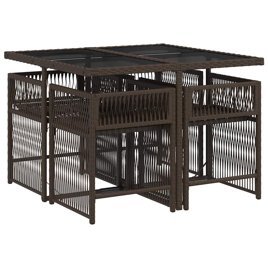 vidaXL 5 Piece Garden Dining Set with Cushions Brown Poly Rattan