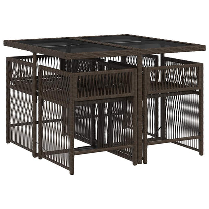 vidaXL 5 Piece Garden Dining Set with Cushions Brown Poly Rattan