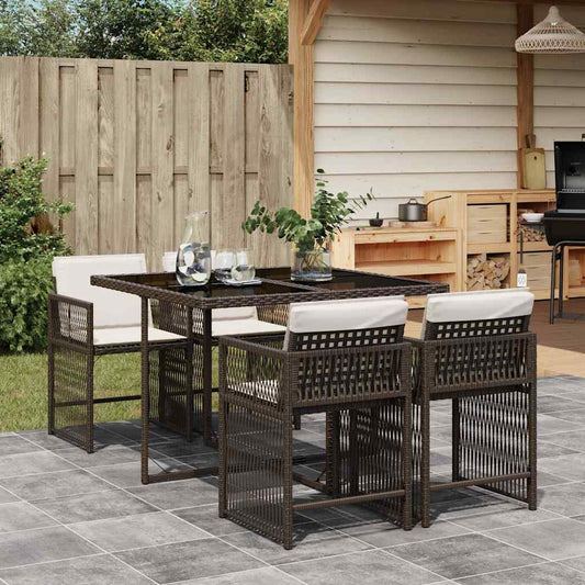 vidaXL 5 Piece Garden Dining Set with Cushions Brown Poly Rattan