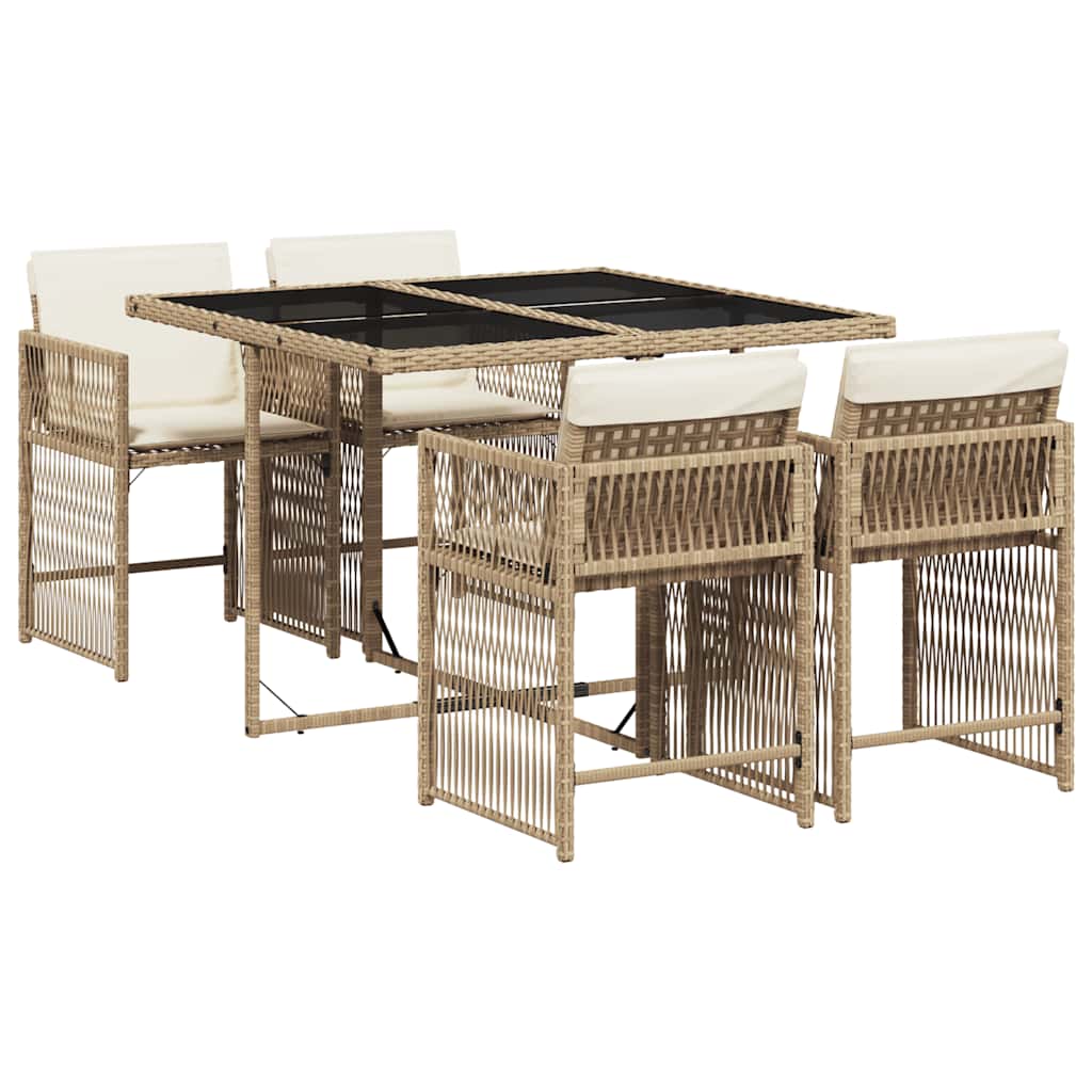 vidaXL 5 Piece Garden Dining Set with Cushions Beige Poly Rattan