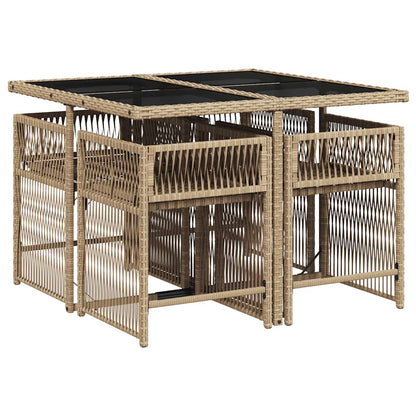 vidaXL 5 Piece Garden Dining Set with Cushions Beige Poly Rattan