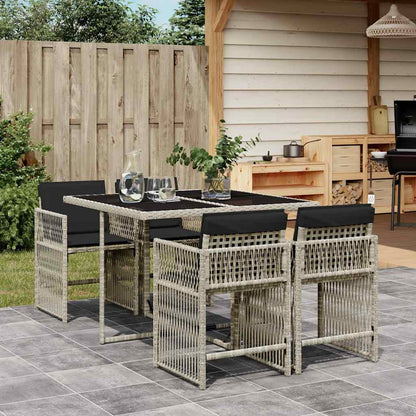 vidaXL 5 Piece Garden Dining Set with Cushions Light Grey Poly Rattan
