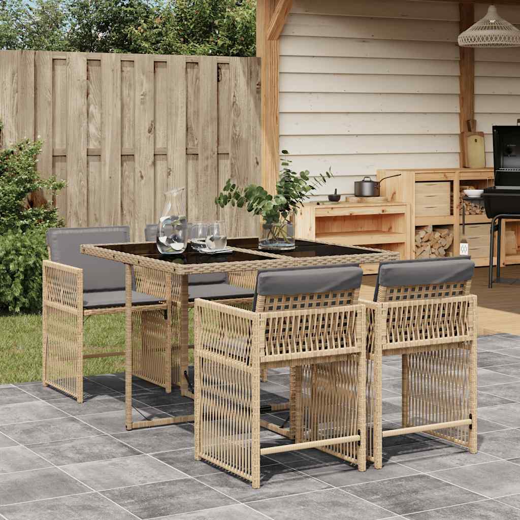 vidaXL Garden Dining Set | Mix Beige with Light Grey Cushions