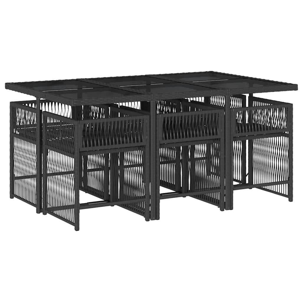 vidaXL 7 Piece Garden Dining Set with Cushions Black Poly Rattan