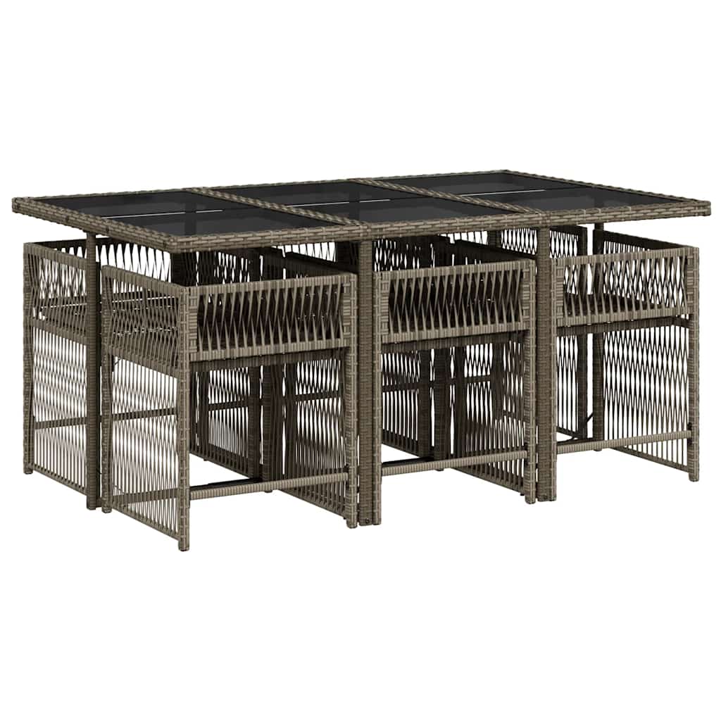 vidaXL 7 Piece Garden Dining Set with Cushions Grey Poly Rattan