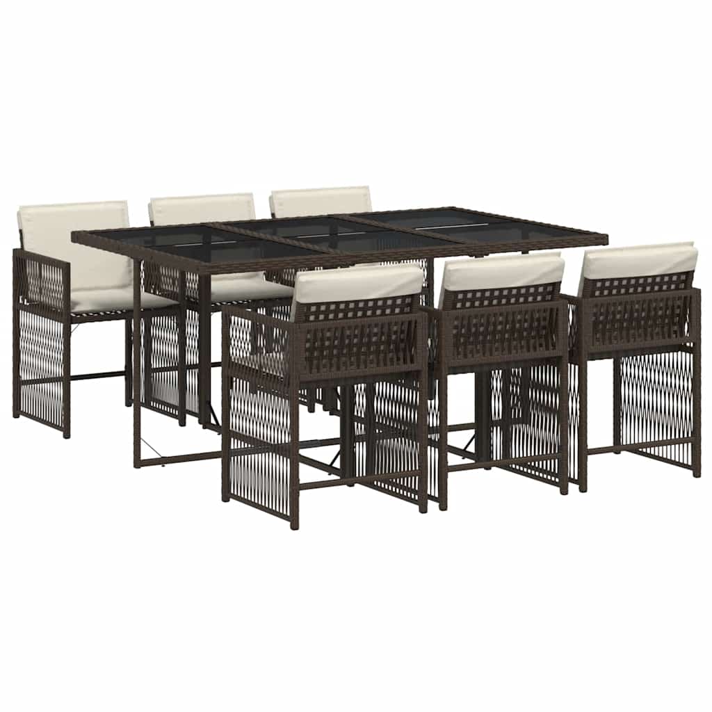 vidaXL 7 Piece Garden Dining Set with Cushions Brown Poly Rattan