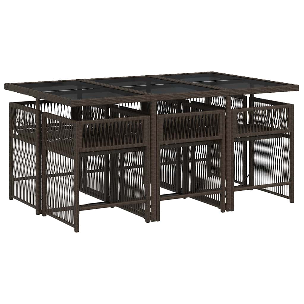vidaXL 7 Piece Garden Dining Set with Cushions Brown Poly Rattan